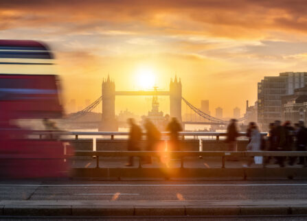 people-bridge-city-against-sky-sunset people-bridge-city-against-sky-sunset